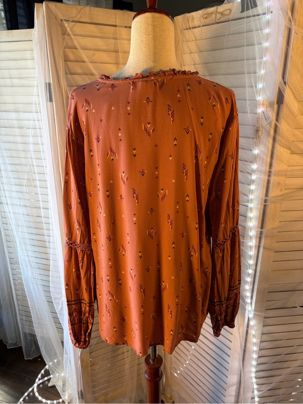 Maurices Dusty Rose Printed Tie-Front Blouse - Picture 4 of 6